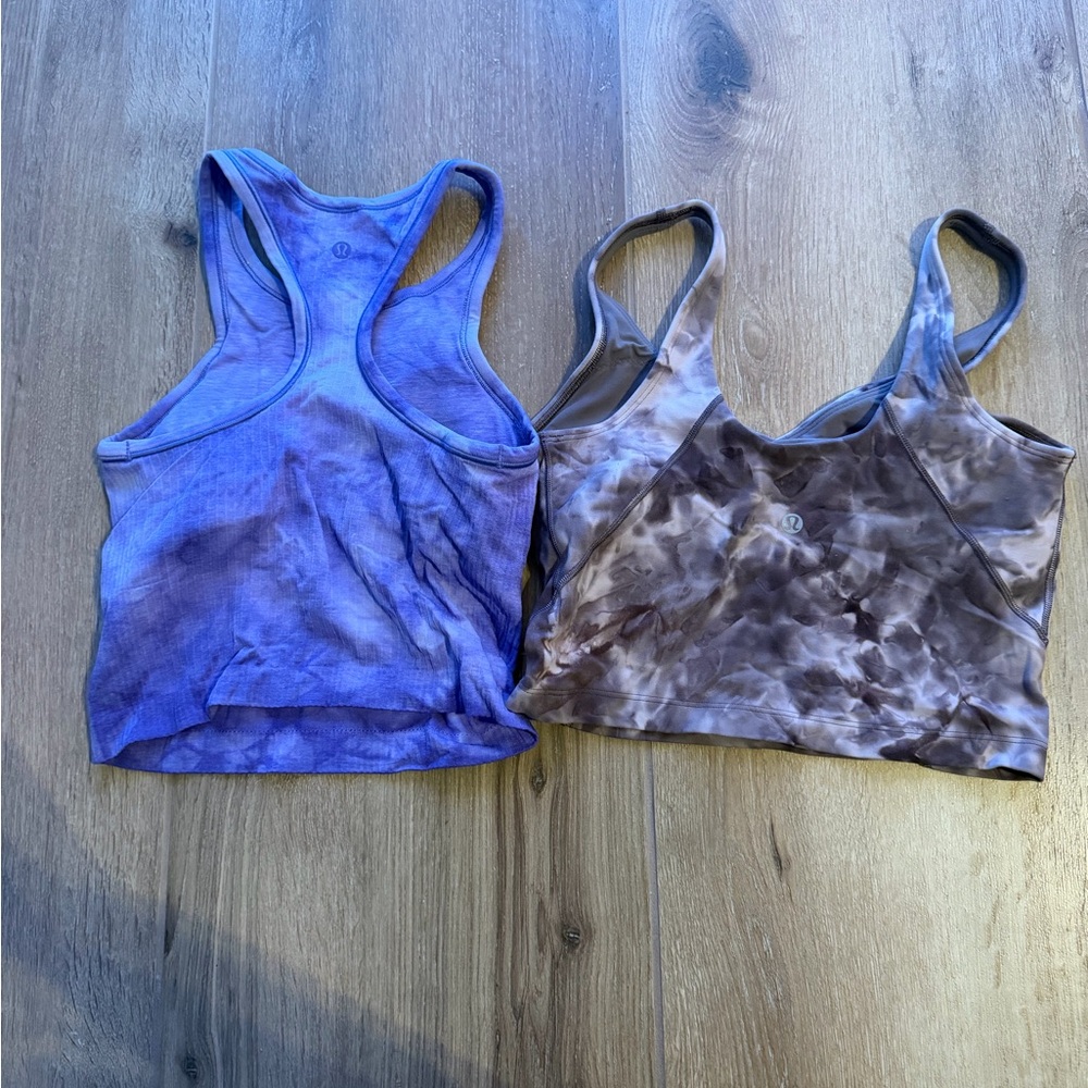 lululemon athletica Tie-Dye Crop Tops — Purple & Brown